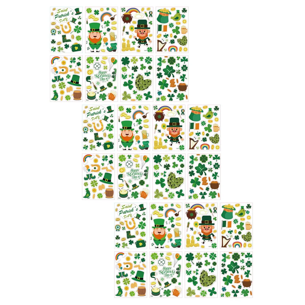 

24 Sheets Adhesive Stickers Decals Supplies St Patricks Day Adhesive Paper Clovers Stickers for Wall Party