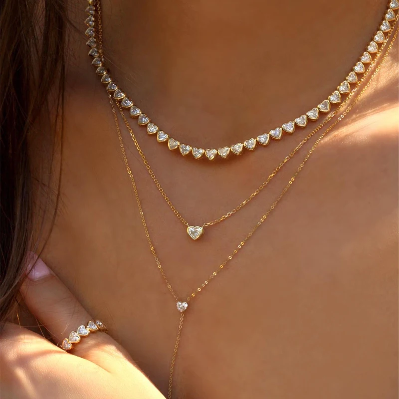 Simple Small Round Water Drop Heart-shaped Zircon Pendant Necklace for Women's Wedding Crystal Choker Fashion Elegant Jewelry