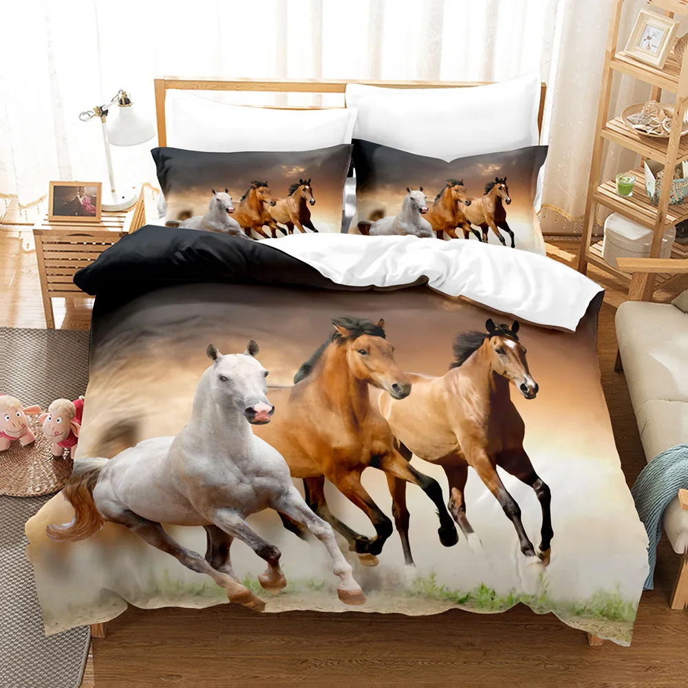 

3D Horse Bedding for Girls Twin Horse Duvet Cover Set for Kids Boys Queen/King/Full Size Microfiber Wild Animal Comforter Cover