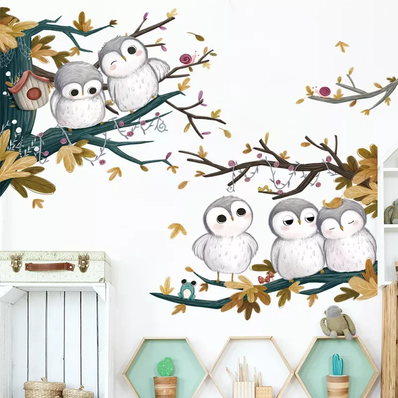 

Cute 6 Birds on the Branches Hand Drawn Style Wall Stickers for Living Room Baby Kids Room Decals Removable PVC Bedroom Stickers