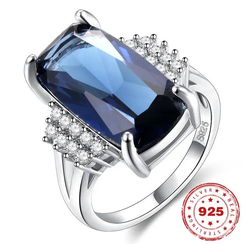 

HOYON Women's Ring 925 Silver Color Luxury Square Sapphire Inlaid Zircon Ring Women's Gift Jewelry Gift Box Free Shipping