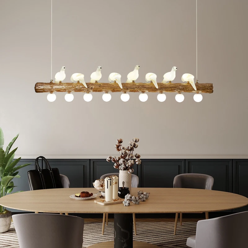 

Nordic Led Pendant Light for Living Room Dining Table Bar Home Decor Branches Birds Modern Chandelier Resin Suspension Luminaire