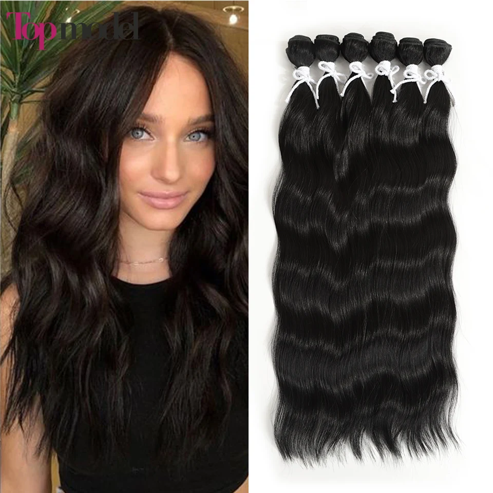 

TOP MODEL Synthetic Hair Weave Bundles 6PCS 20inches Nature Wave Hair Extensions Black Blonde Color Heat Resistant Fake Hair