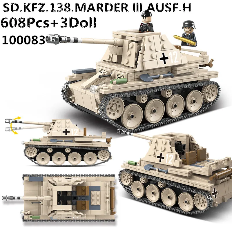 

Military Tanks Series German SD KFZ 138 Marder lll AUSF H Tank Soldier Building Blocks WW2 Bricks Army Kids Children Toys Gifts