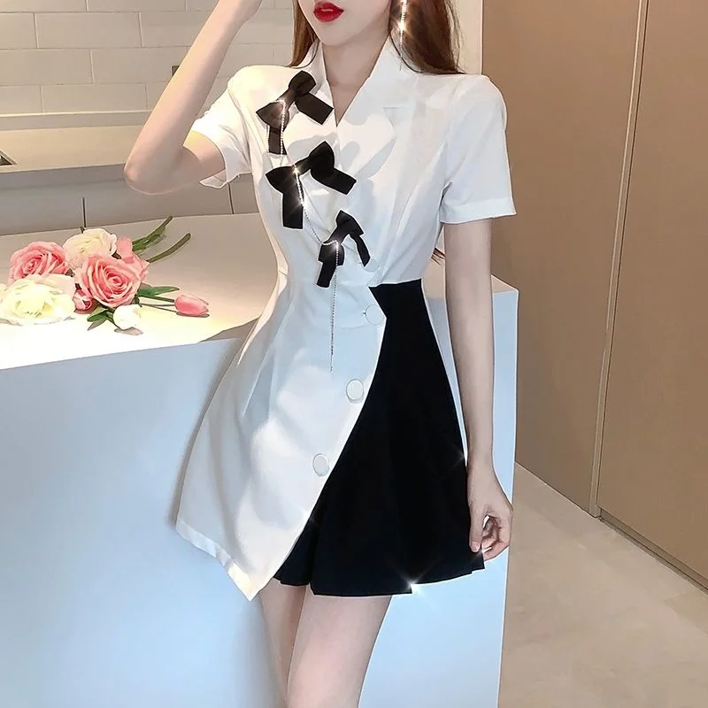 

French Suit Pleated Fashion Dress White 2022 Women Summer Sundress New Design Minority Retro Skirt Sexy Club Mini Dresses Female