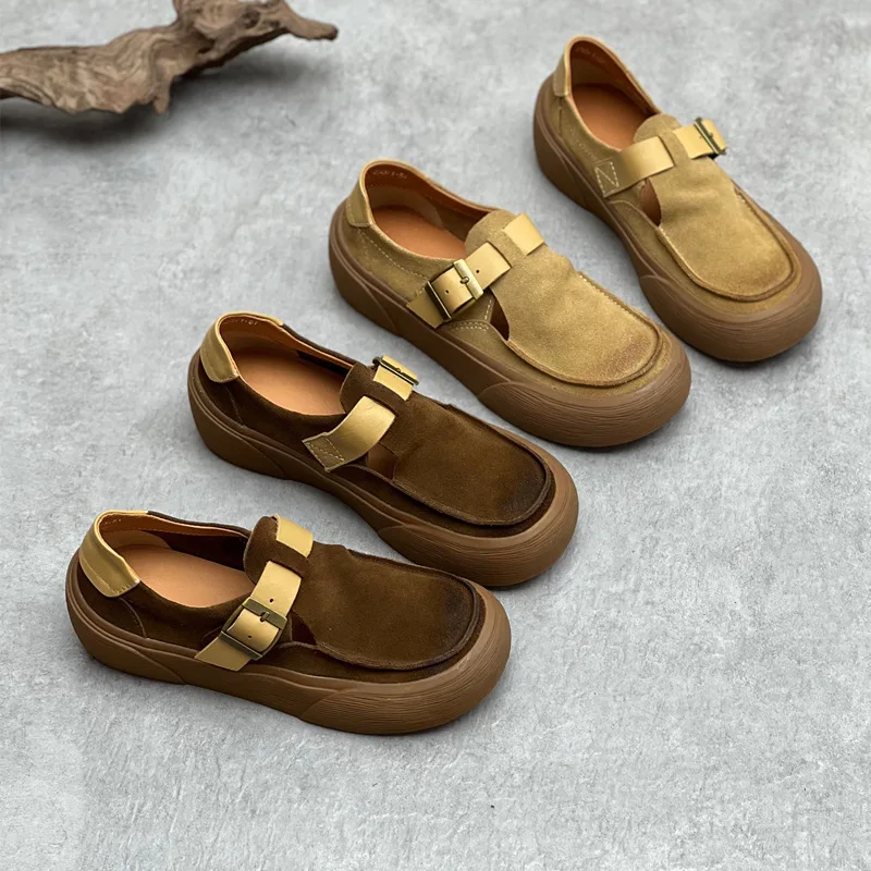 

Туфли Birkuir женские из натуральной кожи, Ретро стиль, плоская подошва, на толстом каблуке, мягкие лоферы, роскошная элегантная обувь на платформе с пряжкой и глубоким вырезом