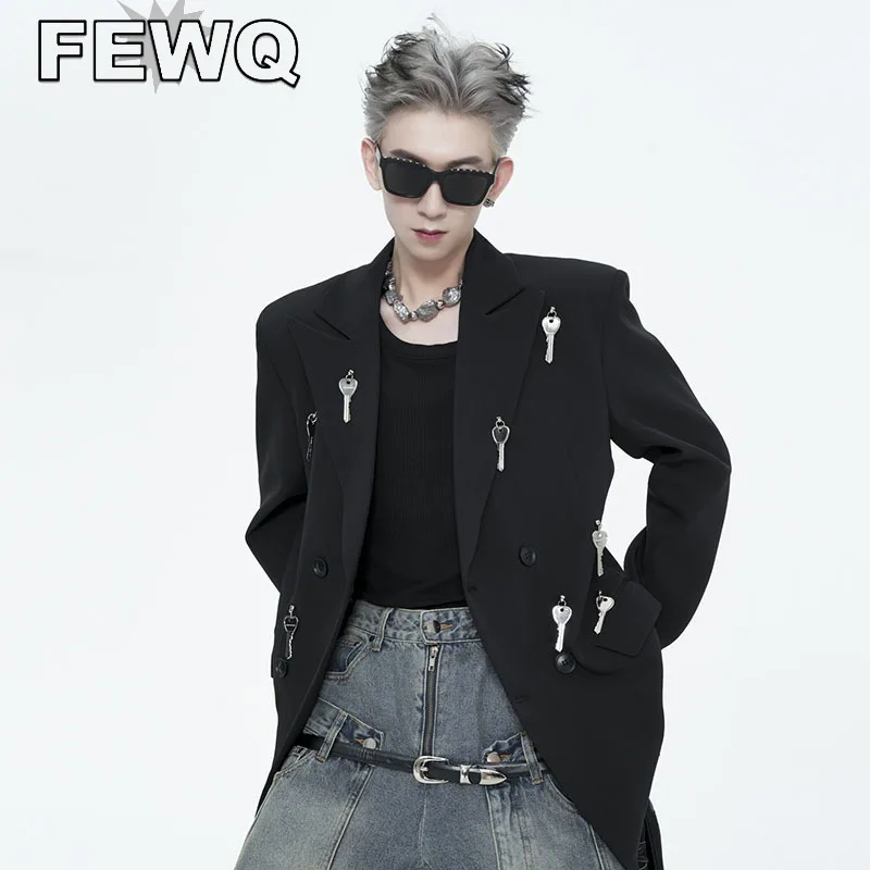 

FEWQ Metal Key Men's Suit Jacets Niche Design Solid Color Casual Blazer High Street Shoulder Pad Autumn Trendy 2023 Tops 24B3230