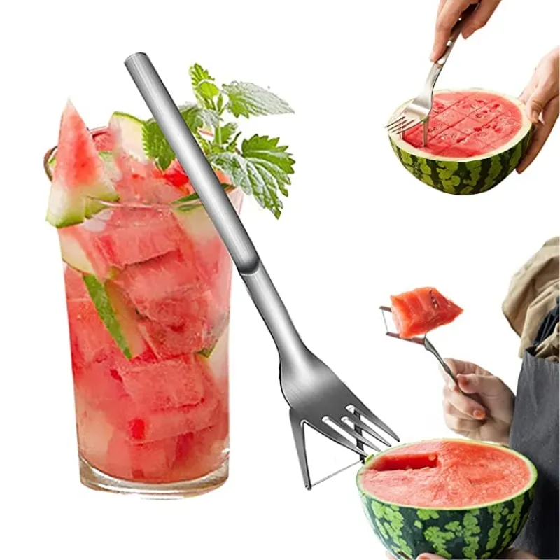 

Watermelon Slicer Cutter Fork Summer Cantaloupe Cutting Artifact Family Parties Camping 304 Stainless Steel Tool Accessories