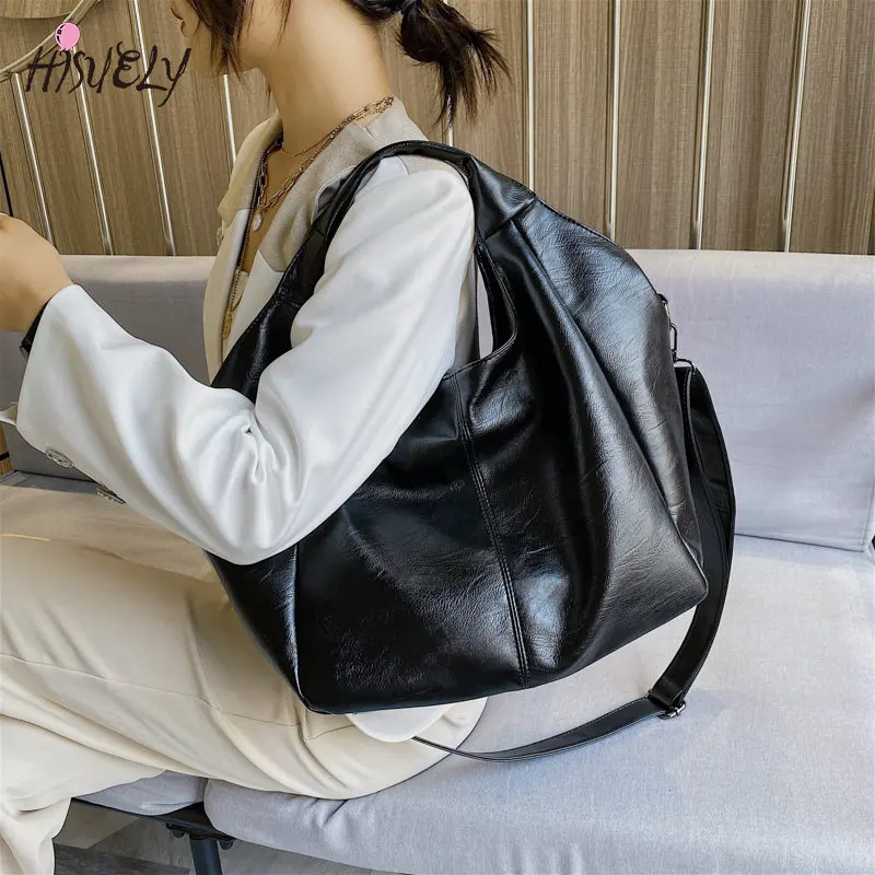 Quality Black Big Tote Bags for Women Large Capacity Hobo Handbags Luxury Soft Leather Shoulder Bag Female Shopper Messenger Bag