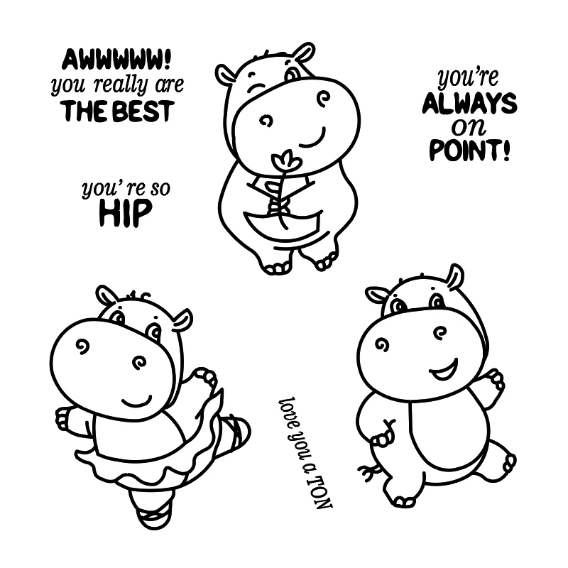 

English/German/French Hip Hip Hippo Stamp set Sentiments Clear Stamps for Scrapbooking DIY Crafts Card Making 4.7x4.7inch 20A