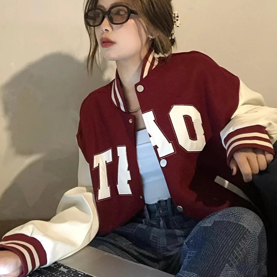 Женская бейсбольная куртка-бомбер осенняя Повседневная Свободная однобортная