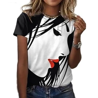 new casual 3d print face art print short sleeve t shirt summer loose ladies t shirt