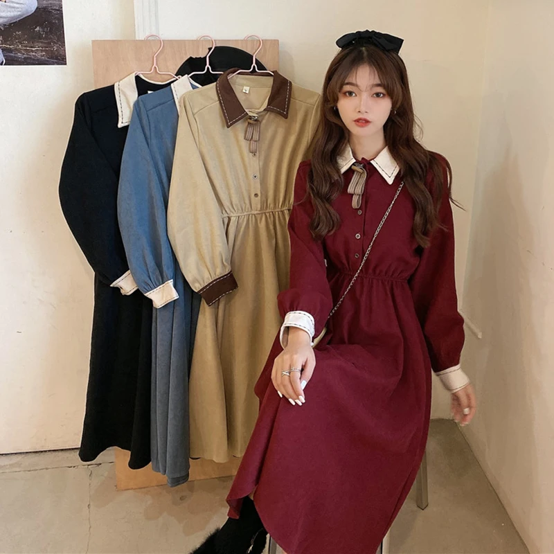 

Vintage Dresses Women 2022 Winter Long Sleeve Retro French Elegant Dress Female Casual Party One-Piece Dress Korean Clothes Red