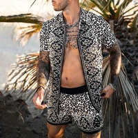 2022 mens hawaiian vacation casual beach suit lapel loose shirt button short sleeve tops summer fashion streetwear 2 piece set