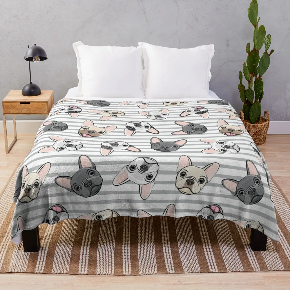 

All the frenchies - grey stripes - cute French bulldogs Throw Blanket Blankets For Sofa