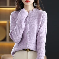 green sweater coat pure wool cardigan womens spring and autumn new hollow knitted cashmere top french fashion womens clothing