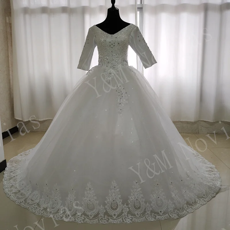 

Женское свадебное платье со шлейфом It's yiiya, белое платье цвета слоновой кости с V-образным вырезом, кружевной аппликацией и вышивкой на лето ...