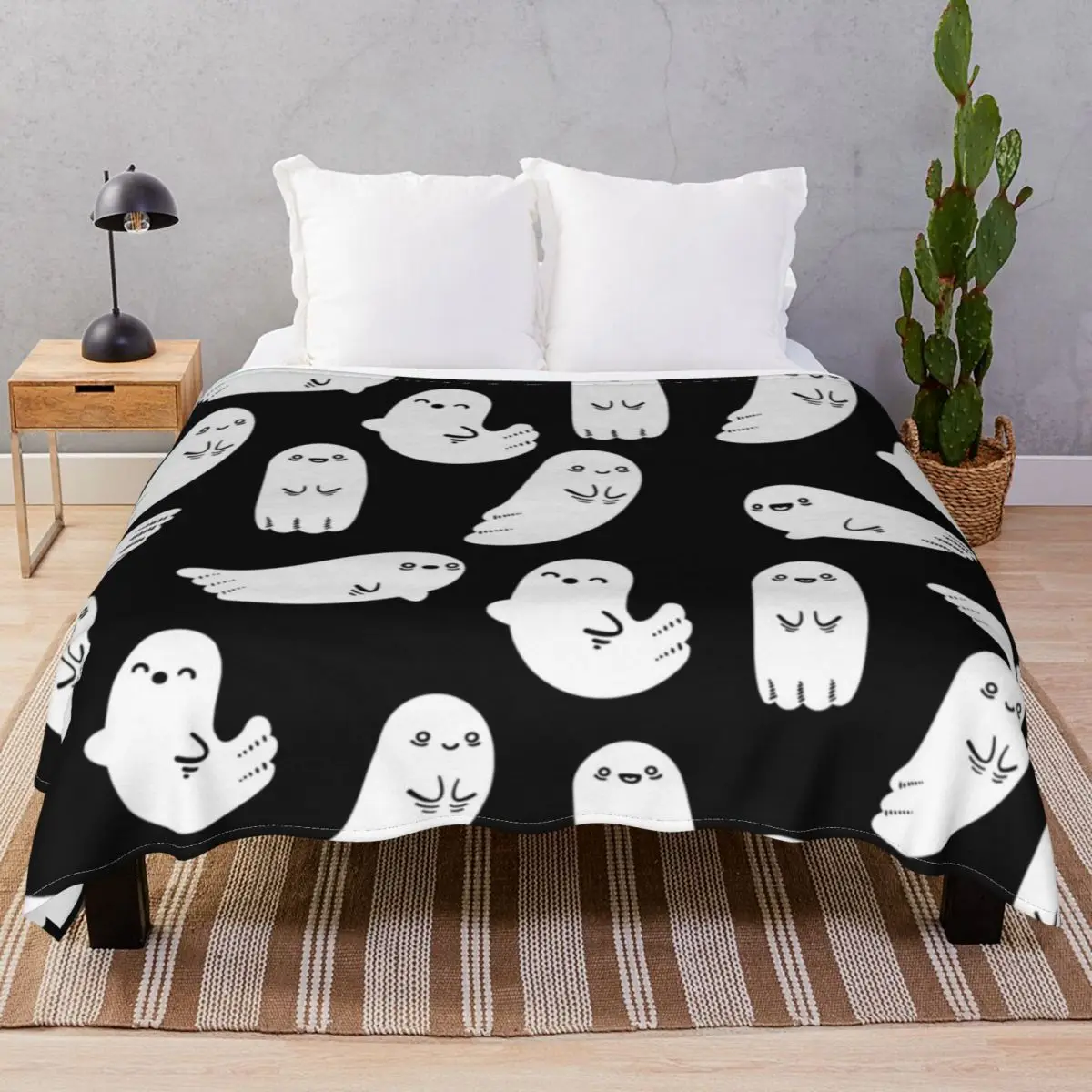 Cute And Spooky Ghosts Blanket Flannel Winter Fluffy Throw Blankets for Bed Sofa Travel Office