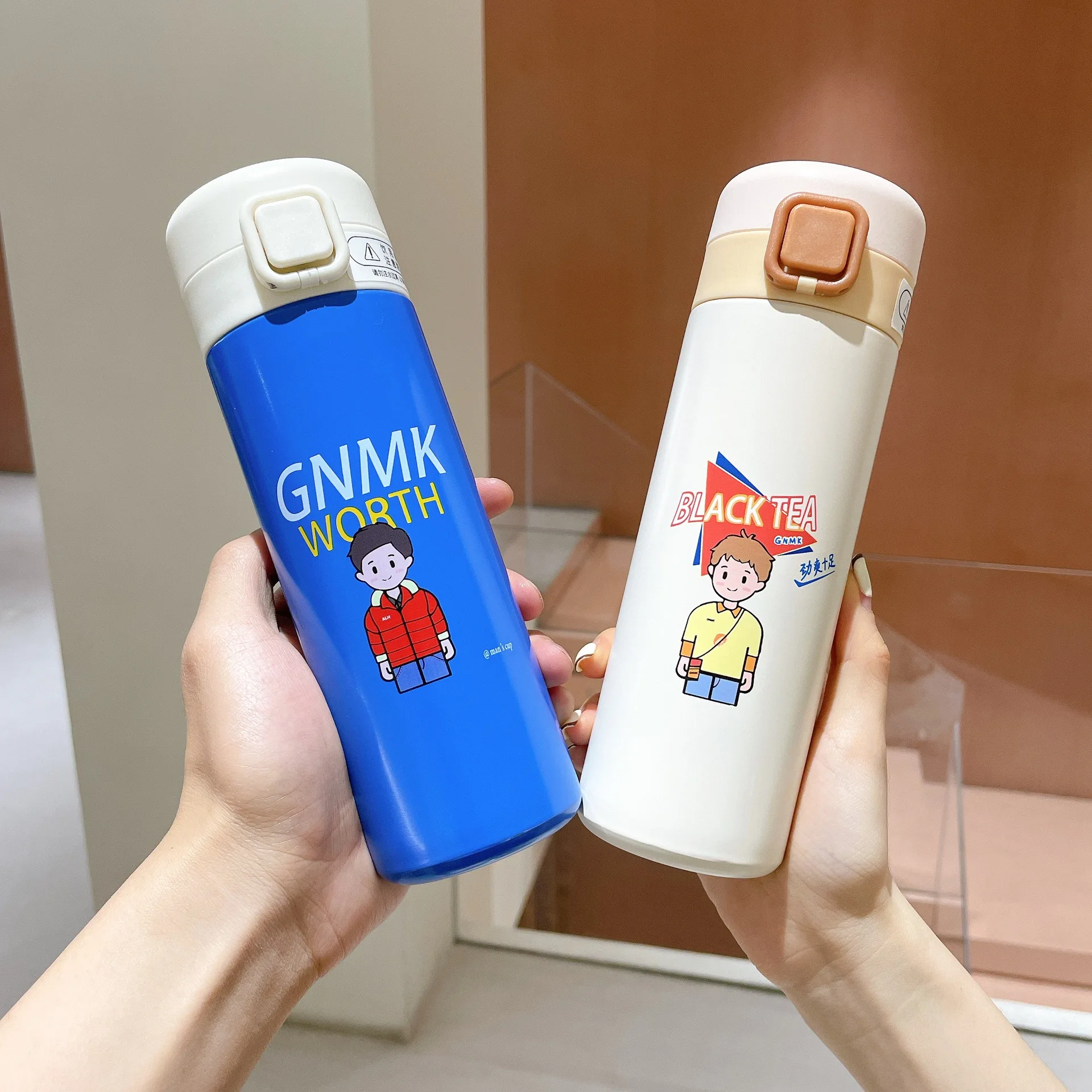 

NIEHAINA Insulation Cup Drinking Bottle Children Vacuum Cup Cartoon Cute Lock Stainless Steel Cup Kids Bottle