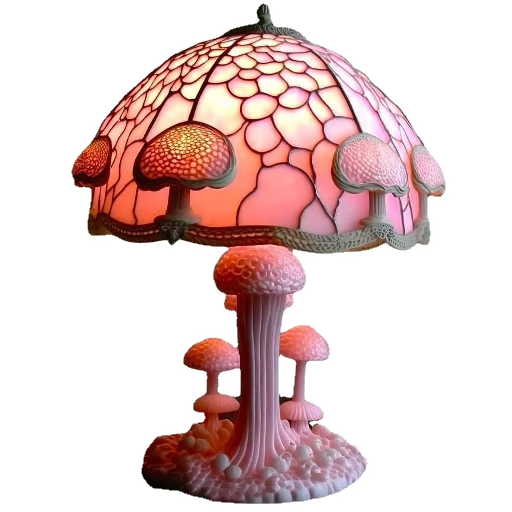 

Vintage Stained Glass Plant Series Table Lamp Mushroom Snail Octopus Resin Colorful Ornament Retro Table Atmosphere Night Light