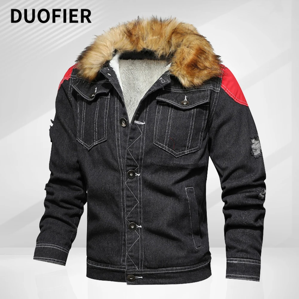

Men Denim Jackets Slim Casual New Male High Quality Cotton Thick Fur Collar Removable Winter Jean Jackets Warm Denim Coats 6XL