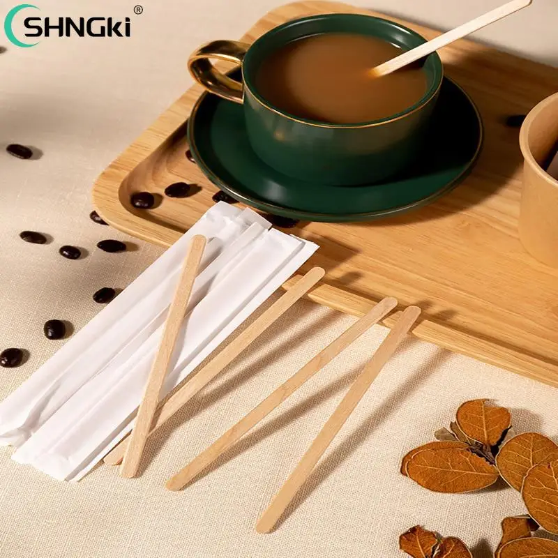 

100pcs Disposable Wooden Coffee Stirrers Hot Cold Drinking Stir Beverage Stir Sticks for Home Office Restaurant Parties Travel