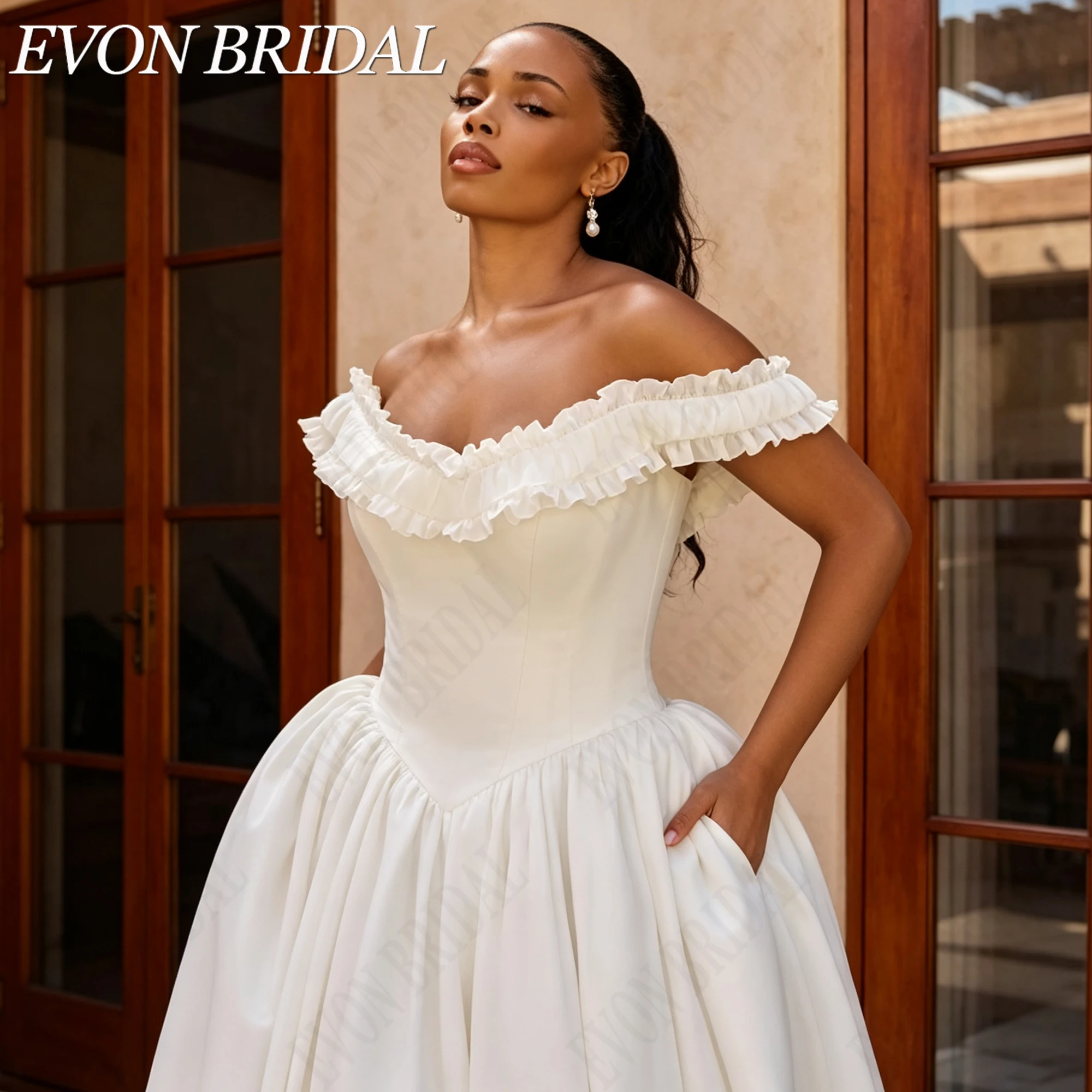 EVON BRIDAL Свадебное платье со съемными рукавами для женщин с пышными формами, без бретелек атласное платье невесты баск силуэт, А-образное свадебное платье на шнуровке, индивидуальный пошив свадебного платья, (art.: 3920dc073c992) - 3920dc073c992