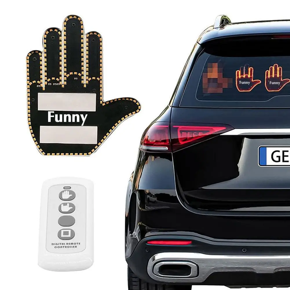 

Забавный автомобиль, телефон с дистанционным управлением, дорожные знаки ярости, жест среднего пальца, искусственный жест, дисплей, лампа, автомобильное интерактивное освещение