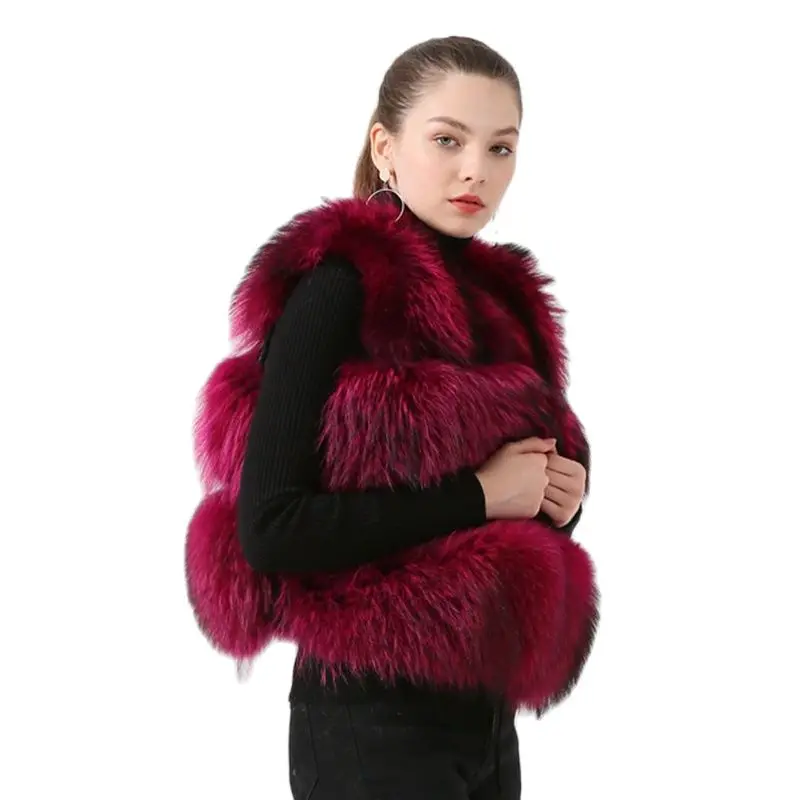 Fashion 100% Natural Raccoon Furs Short Vest Women Winter Real Fur Thicken Fluffy Coat Korean Streetwear For Women Luxury Warm
