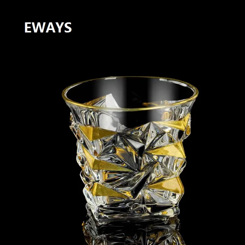 

European Classical Thick Crystal Outline In Gold Luxurious Whiskey Tumbler Old Fashioned Verre Whisky Glass Chivas Vodka Cup