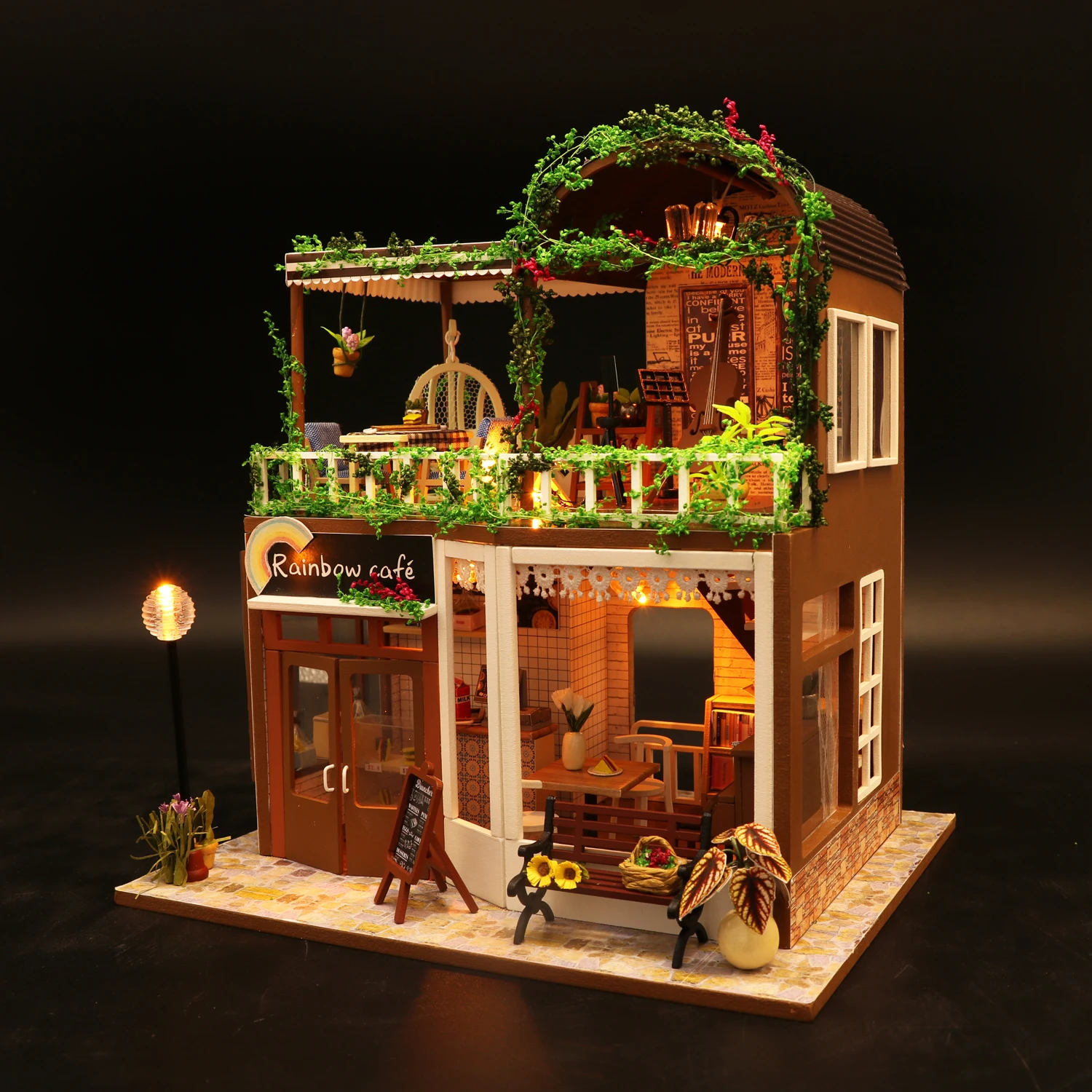 

DIY Small House Handmade Wooden Dollhouse Handwork Architecture Manual Craft Toys Rainbow Coffee Shop Birthday Gift Girlfriend