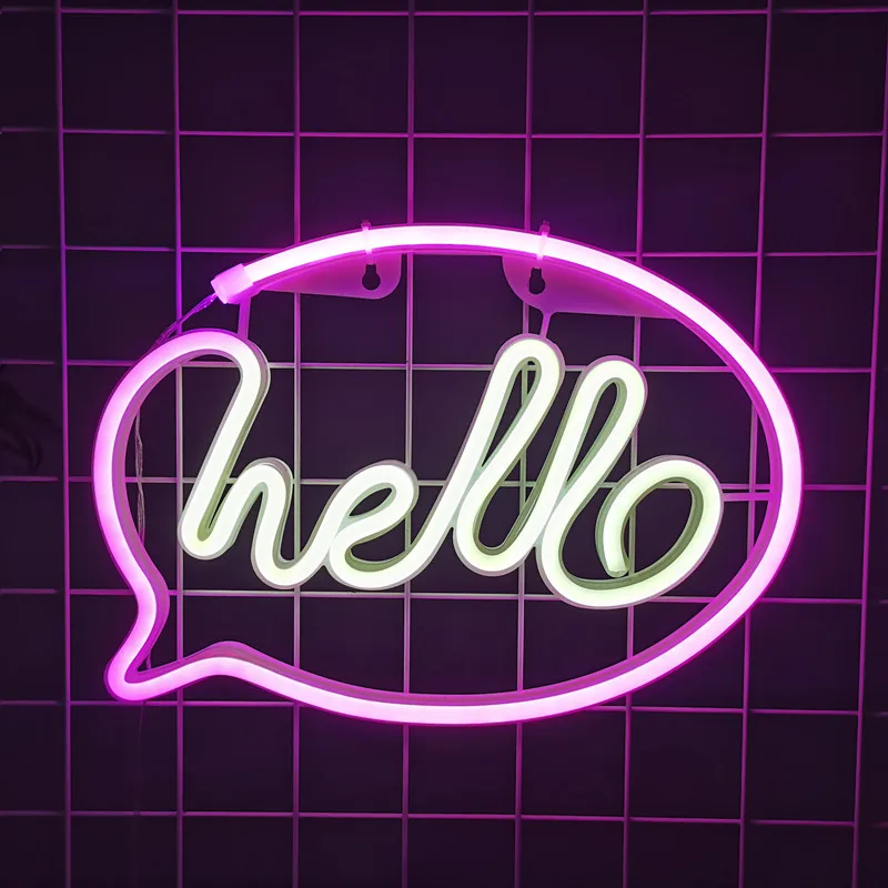 

LED Hello Neon Sign Lights For Bedroom Bar Wall Originality Atmosphere Night Lamp Wedding Home Christmas Party Room Decoration