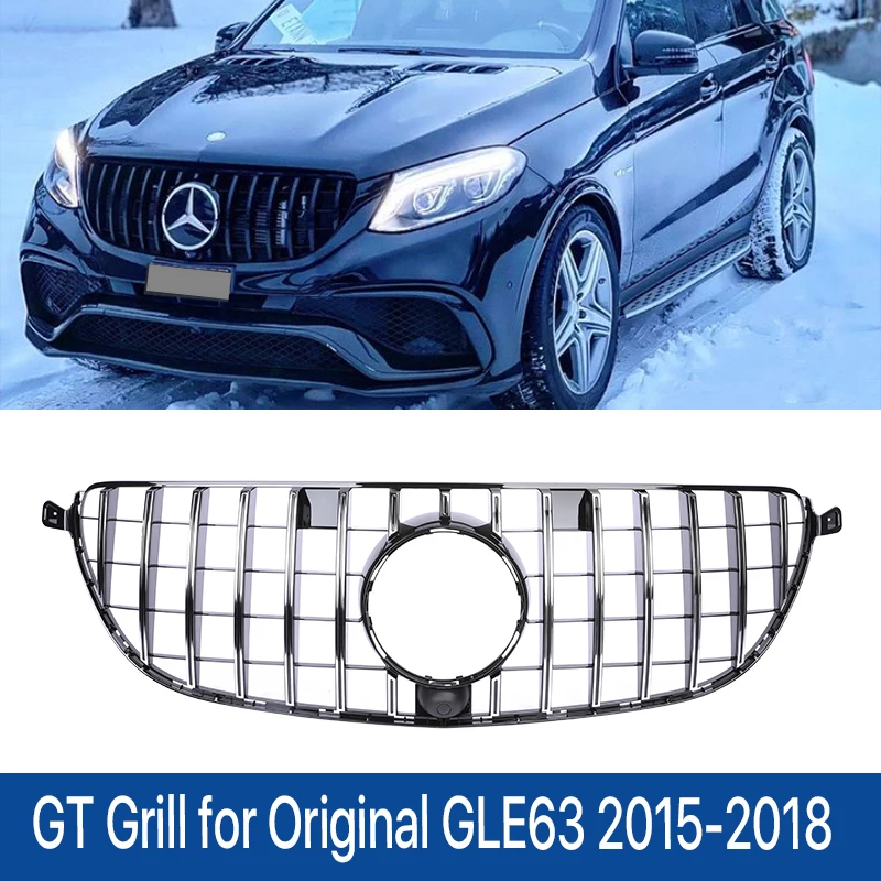 For Mercedes Benz AMG GLE63 Black Chrome Front Bumper Panamericana GT Grille Style 2015 2016 2017 2018