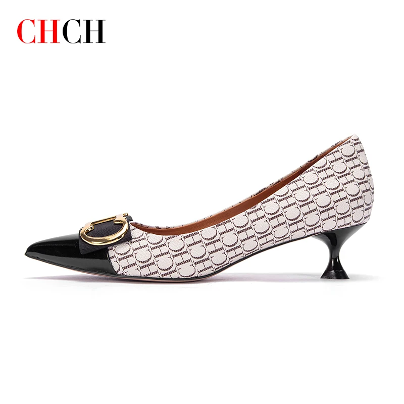 CHCH 2023 Luxury Brand Classics Women Pumps Fashion Dress Metal Buckle High Heels Party Stilettos Ladies Pointed Toe High Heels