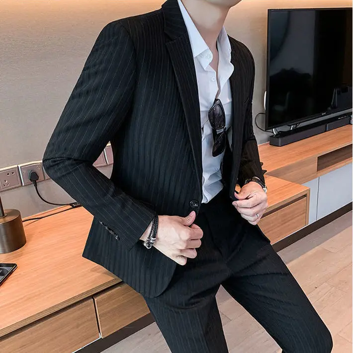 

2022 New Arrival Men Fashion Slim Fit Suits Jacket Trousers Male Business Casual Wedding Blazers Coat Two Pieces Set Tops H197