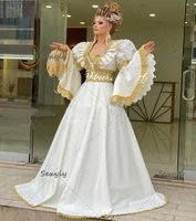 kosovo albanian evening dress elegant puff sleeve a line satin moroccan kaftan prom dress 2022 plus size robe de soir%c3%a9e mariage