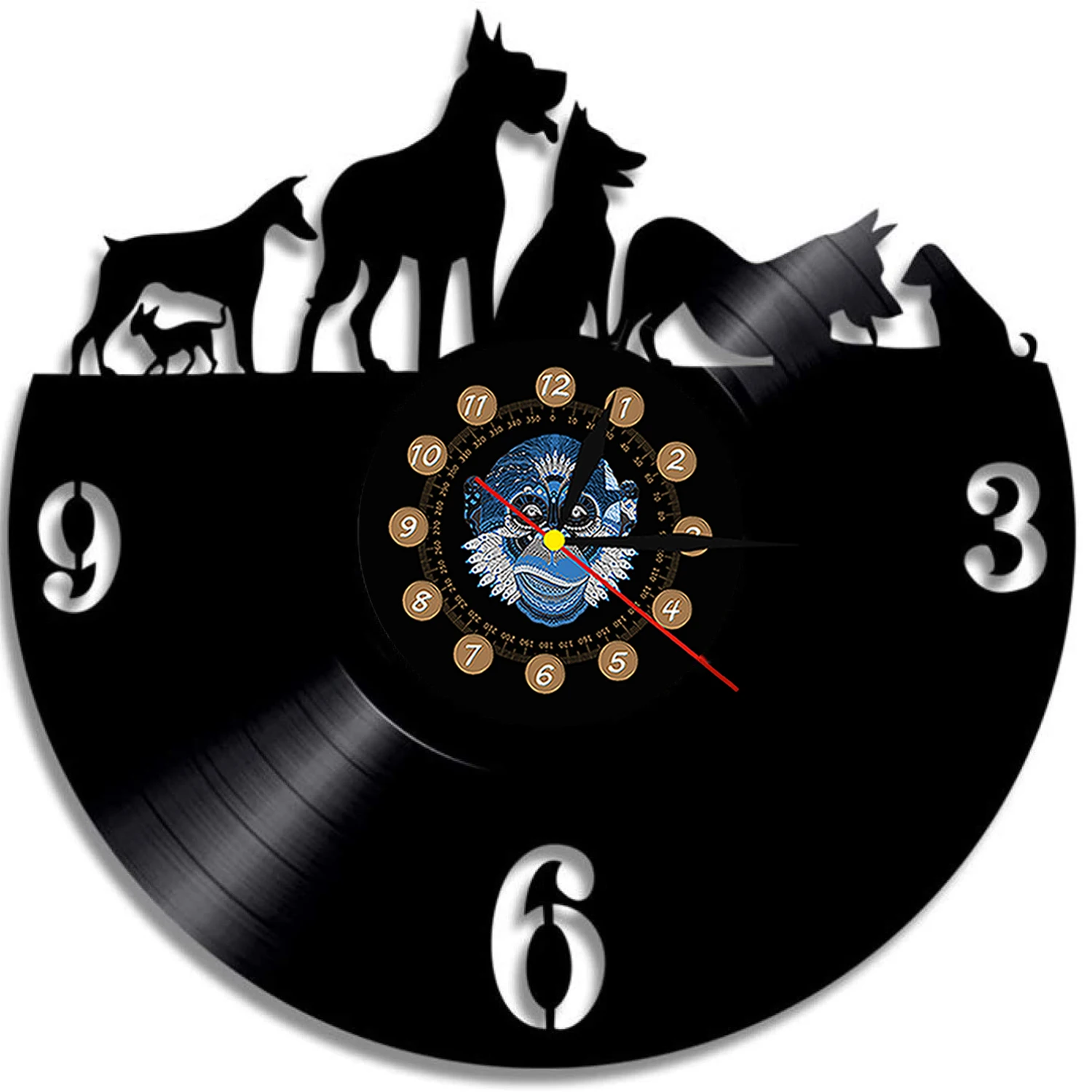 

Виниловые Настенные часы с изображением животных, виниловые украшения для дома, подарок для любителей собак, 12 дюймов, современный дизайн