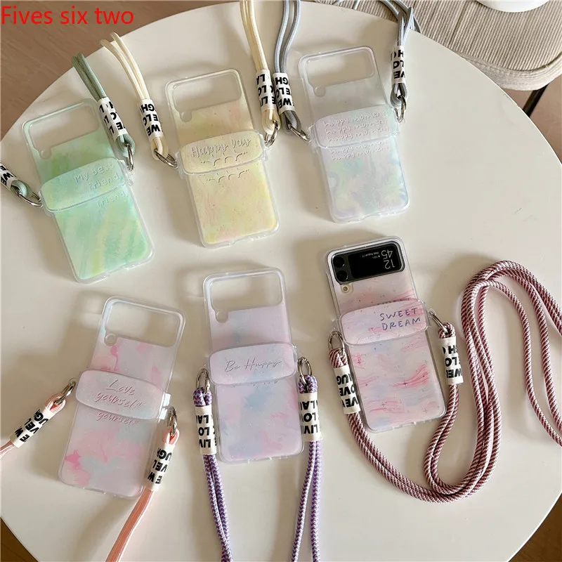 Роскошные красочные чехлы для телефонов с ремешком через плечо Samsung Z Flip 5 4 3