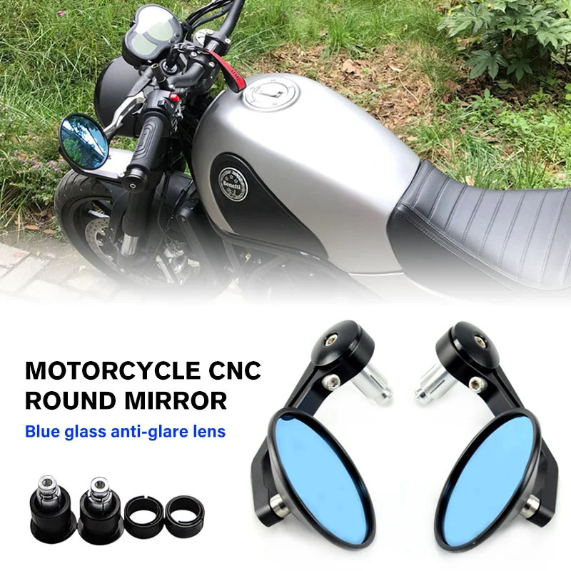 

Motorcycle CNC Round Mirror Blue Convex Mirror Aluminum Alloy Pair Motorcycle Handlebar Rear View Mirror