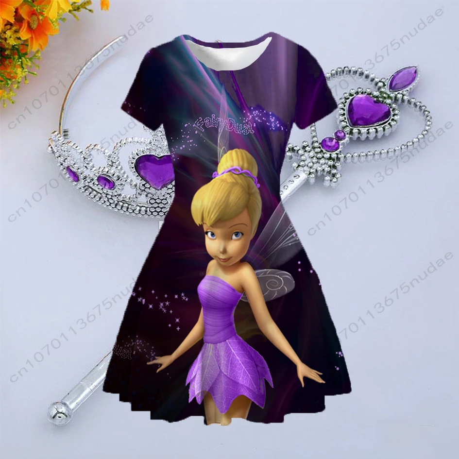 Купи Summer New Disney Children's Wear Wonderful Fairy Dress Printed Round Neck Short Sleeve Cartoon Casual Cute Princess Dress за 395 рублей в магазине AliExpress