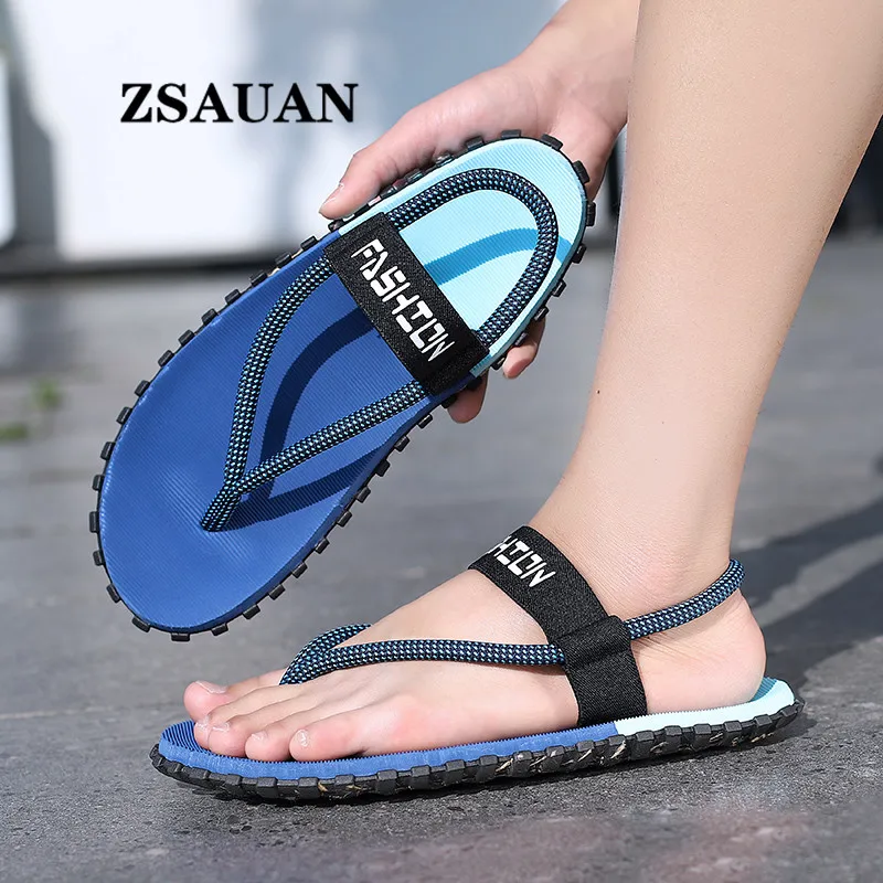 

ZSAUAN Plus Size Summer Elastic Sandals Men Slipper Flat Holiday Man Sandals Beach Lightweight