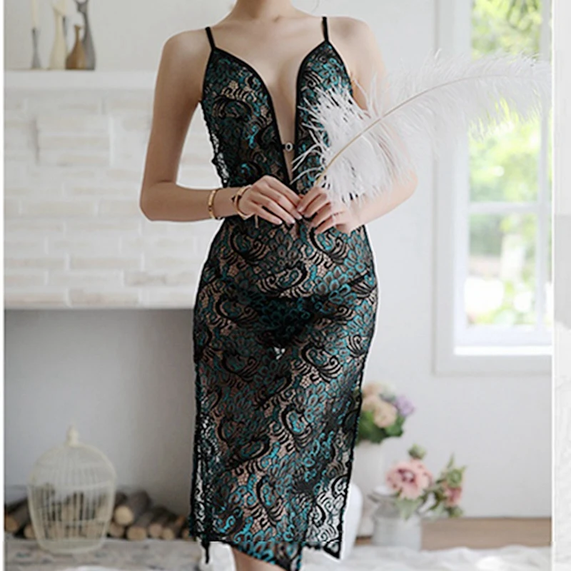 Зеленый Винтаж ночные рубашки для девочек сексуальное женское на шнуровке