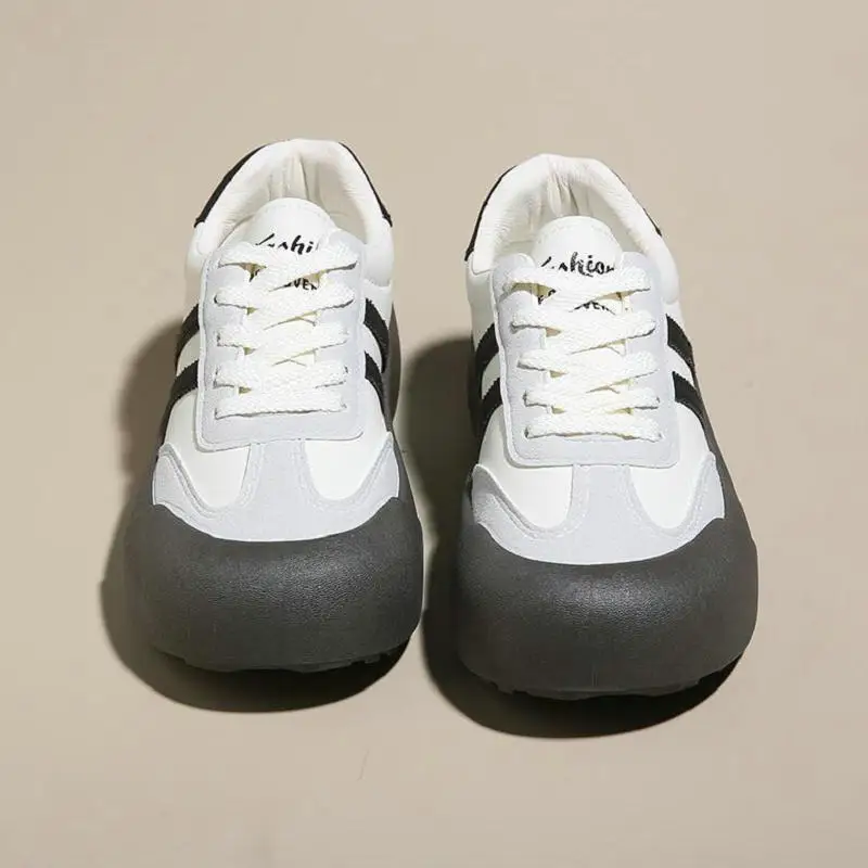 

Genuine Leather Round Toe Lace-up Sneakers Women Fashion Comfort Casual Sport Shoes Women 2023 New Spring/Summer Flat Sneakers