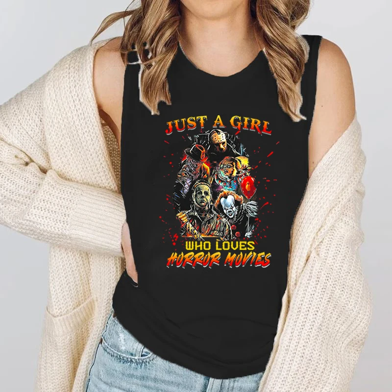 

Топ женский летний без рукавов с принтом «фильмы ужасов»