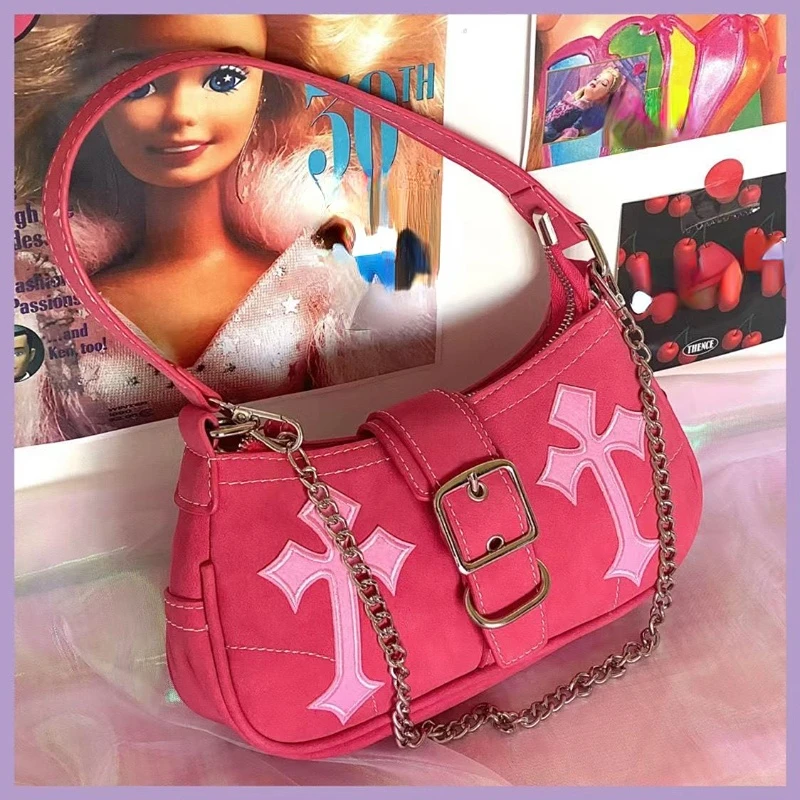 

Популярная крутая сумка Y2k для девушек на подмышках, модная дизайнерская женская сумка на плечо, винтажные сумки через плечо с цепочкой, кош...