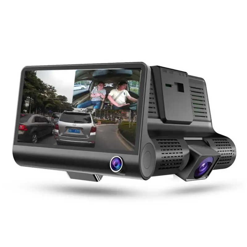 

4-дюймовая камера с 3 объективами, видеорегистратор с ночным заполнением, устройство заднего вида, запись изображения задним ходом, видеорегистратор для автомобиля