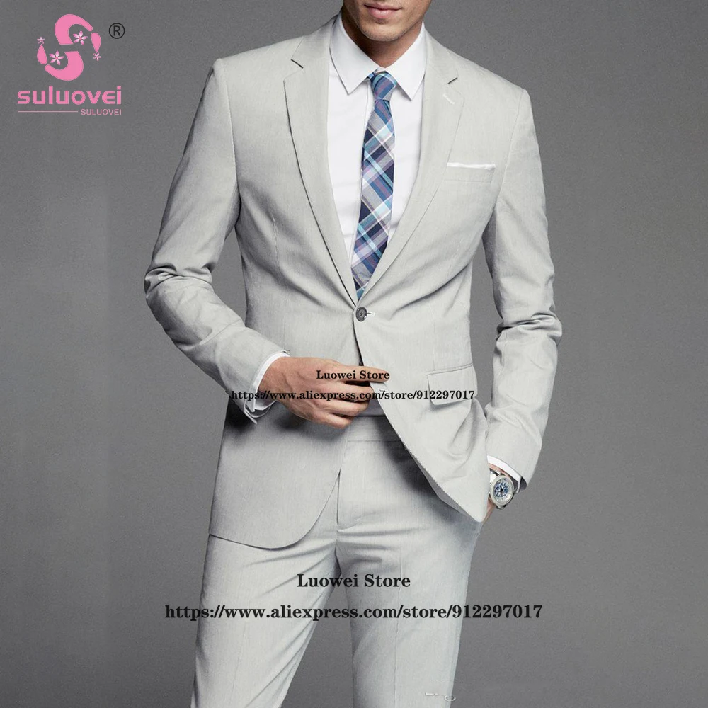 

Fashion Casual One Button Suits For Men Slim Fit 2 Piece Jacket Pants Set Male Business Blazer Formal Groom Wedding Party Tuxedo