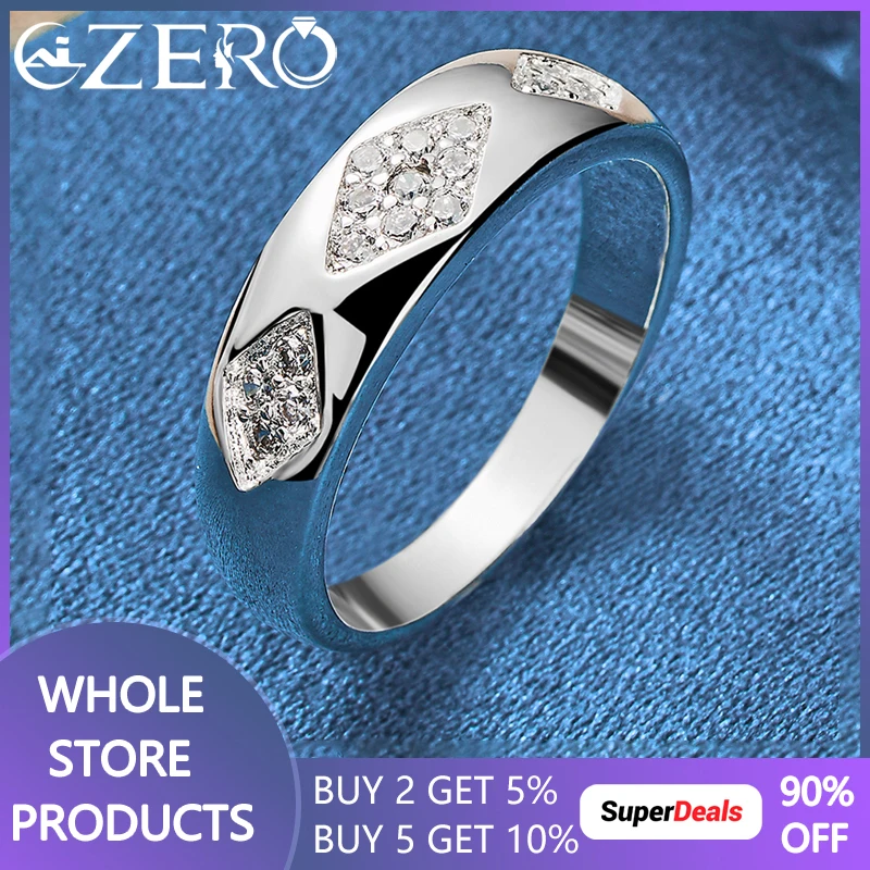 

Hot 925 Sterling Silver Rhombus Pattern Shiny Zircon Rings 7-10 Size For Women Man Wedding Fashion Party Jewelry Couple Gifts