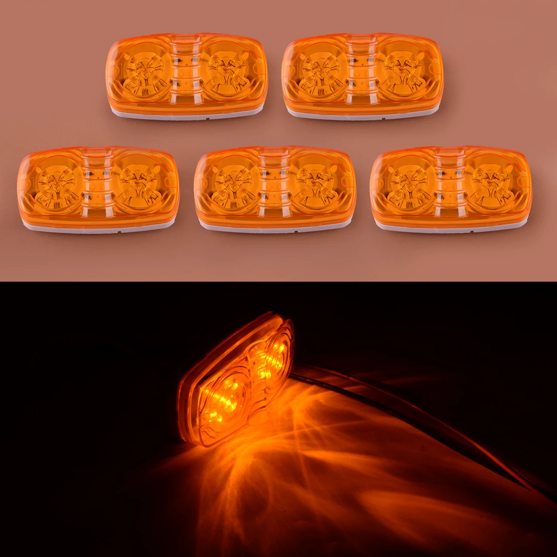 

5Pcs Amber 10 LED Front Rear Side Marker Clearance Light Indicator Lamp Double Bullseye for Truck Camper Trailer Pickup 12V/24V