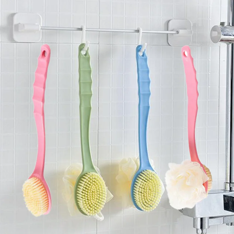 

2-in-1 Long-handled Bath Brush Back Brush Bath Towel Long-handled Bath Toiletries Soft Bristle Shower Brush Bathroom Supplies